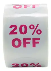 3 Rolls of "20% OFF" Discount Labels (500 labels/roll, 1.5" diameter) BPA Free!