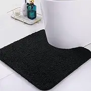 Buganda Microfiber Bathroom Contour Rug (20x20, Black) Shaggy Soft and Absorbent, Non Slip, Thick Plush, Machine Washable U Shape Toilet Rug for Bathroom