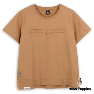 【Hush Puppies】女裝 上衣 素色品牌英文凹凸鋼模刺繡小狗短袖上衣(淺咖啡 / 43210103)