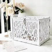 OurWarm PVC Hollow Wedding Envelope Box with Lock and Card Sign, Secure Money Box for Wedding Reception, Birthday, Baby Shower, Graduation Party Supplies