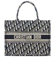 Medium Dior Book Tote in Blue Dior Oblique Embroidery