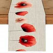 Floral Poppy Table Runner – Elegant Red Poppy-Inspired Dining Table Decor, Soft Linen-Look Fabric, 13x72 Inch, for Kitchen, Parties, Seasonal & Everyday Use