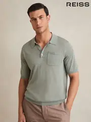 Reiss Sage Nelson Patch Pocket Knit Polo Shirt (F18349) | $155