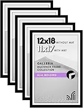 Americanflat 12x18 Poster Frame with Polished Plexiglass - Set of 5 - Use as 11x17 Frame with Mat or 12x18 Frame Without Mat - Galleria Collection - Gallery Wall Frame Set for Wall Display - Black