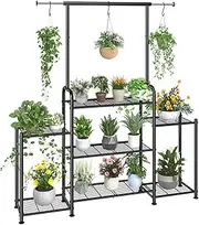 Simple Trending Plant Stand Indoor Outdoor, Metal 3 Tier Tall Hanging Plant Shelf for Multiple Flower Planter Large Heavy Duty Ladder Plant Holder for Garden, Black