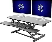 VIVO 107cm Desk Converter, Height Adjustable Riser, Sit to Stand Dual Monitor and Laptop Workstation with Wide Keyboard Tray, Black, DESK-V042KB
