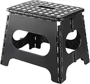 Folding Step Stool, 11 Inch Foot Stool for Kids Adults - Holds Up to 330 lbs, Lightweight Foldable Step Stool with Anti-Slip Surface, Carry Handle for Home Indoor Outdoor (Black)