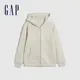 Gap 男童裝 Logo刷毛連帽外套 碳素軟磨系列-米白色(836686)