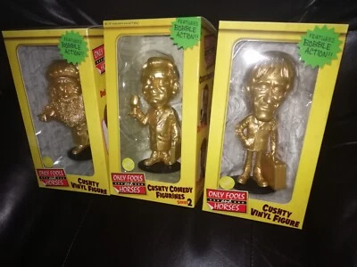 NEW LARGE ONLY FOOLS AND HORSES GOLDEN BOBBLE HEAD SET DEL BOY RODNEY FIGURE