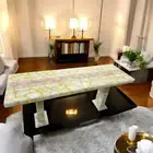 Rectangle White Agate Dining Table Rose Quartz Random Stone Luxury with stand