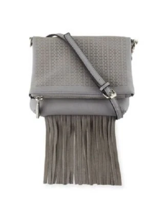 French Connection Bailey Crossbody Top Zip Flap Grey Fringe Mount Fuji NWT $78