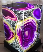 4"x4"x6" Purple Agate Stone Decorative Nightstand Bed Side Table Night Lamp Deco