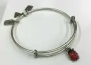 WIND AND FIRE Silvertone Enameled Lady Bug Bracelet