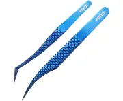 FEITA Diamond Grip Eyelash Extensions Tweezer Lash Precision Tweezers, Japanese Steel Dolphin-shaped Tip, False Lashes Application Tools, Blue 1Pc