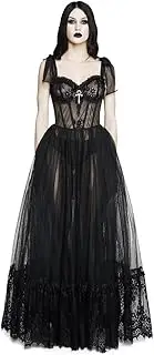 [Dolls Kill] Dance with Death Maxi Dress by Widow - Sheer Mesh Dress Perfect for Whimsy Goth Fashion