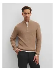 [Country Road] Cotton Wool Rib Half Zip Knit in Pecan