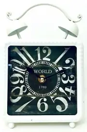 Marisol & Daisy Vintage Style Farmhouse White Metal Desk Clock Battery Operated