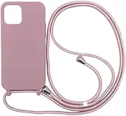 PuYu Zhe Compatible for iPhone 15 Case,Silicone Crossbody Cover TPU Shell Adjustable Cord Lanyard Slim Stylish Shockproof Case-Sand Pink