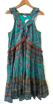 SUNDANCE CATALOG Dalis Ruffle Dress Mixed Print Paisley MEDIUM Orig $138 NWT