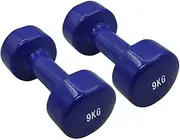 9kg X 2 - Vinyl Cast Iron Dumbbell Hand Weight - Blue - Total 18kg