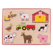 Bigjigs Toys Farm Animal Lift Out Puzzle for Toddlers Wooden Peg Puzzle Toy for Kids