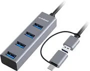 mbeat 4-Port USB 3.0 Hub with 2-in-1 USB 3.0 & USB-C Converter, Space Grey, Compatible with both USB 3.0 and USB-C Ports, Plug and Play, Expand to Four USB 3.0 Ports for 5Gbps High-Speed Data Transfers