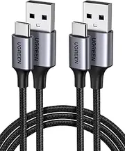 UGREEN USB A to USB C Cable [1M, 2-Pack], Nylon Braided Type C Cord Fast Charging Compatible with iPhone 16 Pro/15, Galaxy S25 S24 S23, Pixel, Moto, LG, Switch, Android Auto