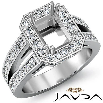 Diamond Engagement Ring Emerald Semi Mount Halo Setting 18k White Gold 1.53Ct