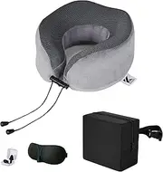 [KUTABS] Neck Pillow Memory Foam Pillows for Sleeping-Travel Pillow with Eye Mask,Earplugs-Travel Neck Pillow for Airplane with Travel Accessories for Restful Journey (Grey)