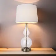 Sophia Vintage Charm Metal+Glass Table Lamp - Chrome/Grey, Antique Brass/White, Linen Shade Lamp, 580mm High, PL0055