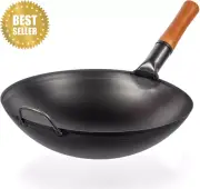 Carbon Steel Wok Pan 14" (36cm), Round Bottom Traditional Chinese Stir Fry Wok