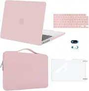 MOSISO Compatible with MacBook Pro 14 inch Case 2023 2022 2021 Release M2 A2779 A2442 M1 Pro/Max Chip Touch ID, Plastic Hard Case&Sleeve Bag&Keyboard Skin&Webcam Cover&Screen Protector, Rose Quartz