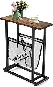 Giantex 2-Layer Rustic Side Table, Small Industrial End Table W/Magazine Holder, Wood Tabletop, Rust-Proof Steel Legs, Bed Side Table, Accent Coffee Table, Nightstand for Living Room, Bedroom, Office