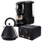 Pronti 3-in-1 Black Breakfast Set Kettle, 4-Slice Toaster & Pronti HomeMaid Coffee Machine Combo