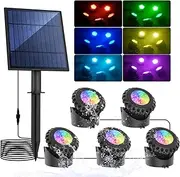 T-SUN Solar Pond Light LED Underwater Pond Lights IP68 Waterproof (5 Lights-RGB)