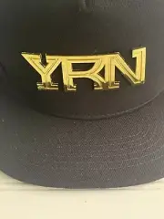 YRN Black SnapBack Hat Cap Gold Plastic Letter One Sz Flat Brim Yung Rich Nation