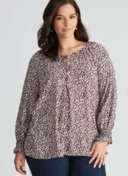 Autograph Top PLUS Size 20 Tunic Peasant Blouse Shirt Long Sleeve Plum Shirred