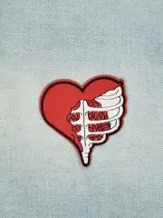 Heart Rib Cage Embroidered Iron On Patch Free Shipping