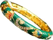 [NXAWUE] Cloisonne Bracelets,Bracelet, Vintage Enamel Rhinestone Bangle Spring Hinged Cuff Bracelets for Women Chinese Cloisonne Traditional Handcrafts Jewelry(Green)