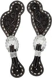 BLACK HOOF Floral Tooled American Leather Breastcollar, Headstall, Spur Straps