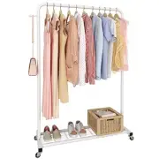 Sywhitta Clothes Rack on wheels, Clothing Rack with Bottom Mesh Storage Shelf...
