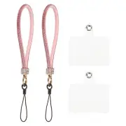 2 Pcs Phone Lanyard, Detachable Wrist Strap Glitters with Phone Patches, Pink