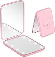 MUYOLUN Portable Rectangular Travel Makeup Mini Mirror with LED Light, 1X/3X Foldable Double-Sided Handheld Small Mirror, Compact Tabletop Cosmetic Mirror for Purse, Pocket, or Vanity