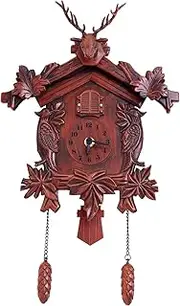 Lc Love_Call Cuckoo Clock Vintage Handcrafted Resin Wall Clock, 16 x 9.8 inches, with Deer Antlers, Red