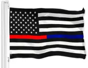 Thin Red and Thin Blue Line Flag 150D Printed Polyester 3x5 Ft brass grommets