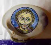 Stunning Cypriot Cristos icon, mosaic-style, painting on a clam shell hand-made