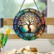 Acrylic Tree of Life Wall Hanging Decor, 5.9 x 5.9 Inch Round 2D Colorful Print Ornament, Creative and Unique Wall Art for Home, Window, Door, Party, and Festi