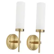 Gold Bathroom Wall Sconces Set of 2,Modern Vanity Light Gold & Milk Glass