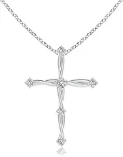 [Angara] Natural Diamond Braided Cross Pendant Necklace in Sterling Silver/14ct Solid Gold for Women | April Birthstone Jewellery for Her