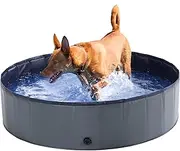 Dog Pool - Dog Pools for Large Dogs, Kiddie Pool Hard Plastic, Foldable for Dogs Cats and Kids (47inch.D x 12inch.H, Grey)
